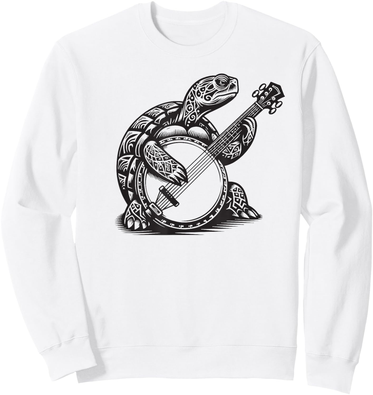 Turtle Playing Banjo Tribal Art Music Festival Zen Sweatshirt - Sweatshirt | White