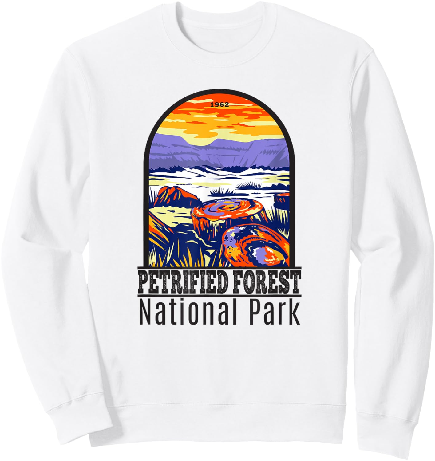 Totally Wild Designs Petrified Forest National Park Retro , Grey, Small, Classic Fit, Short Sleeve, , -Adult Sweatshirt - Sweatshirt | White