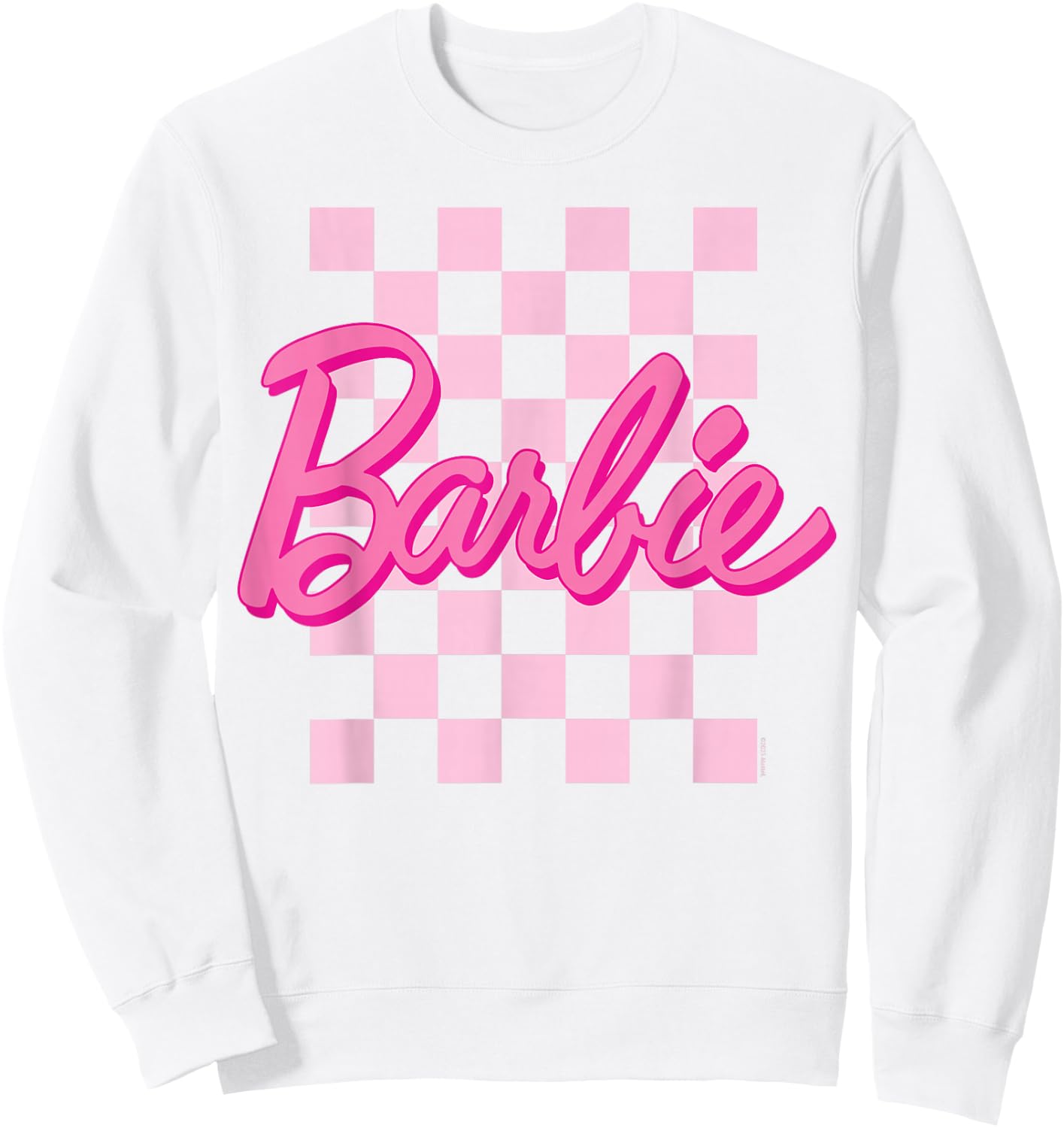 Barbie - Barbie Logo Checkered Background Short Sleeve , Small Sweatshirt - Sweatshirt | White