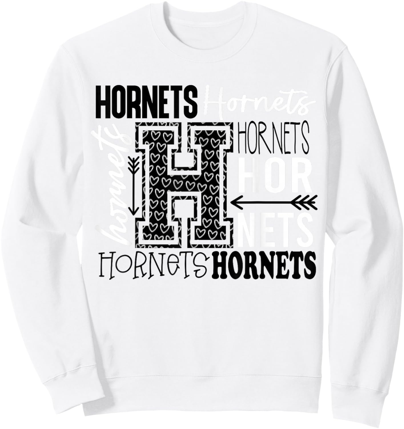Hornets School Spirit Typography Back to School Sweatshirt - Sweatshirt | White