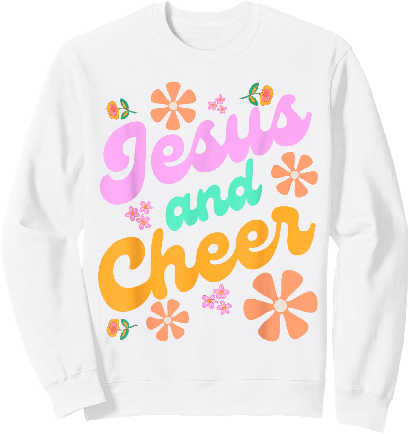 Jesus and Cheer Cheerleading Coach Funny Groovy y2k Chrstian Sweatshirt - Sweatshirt | White