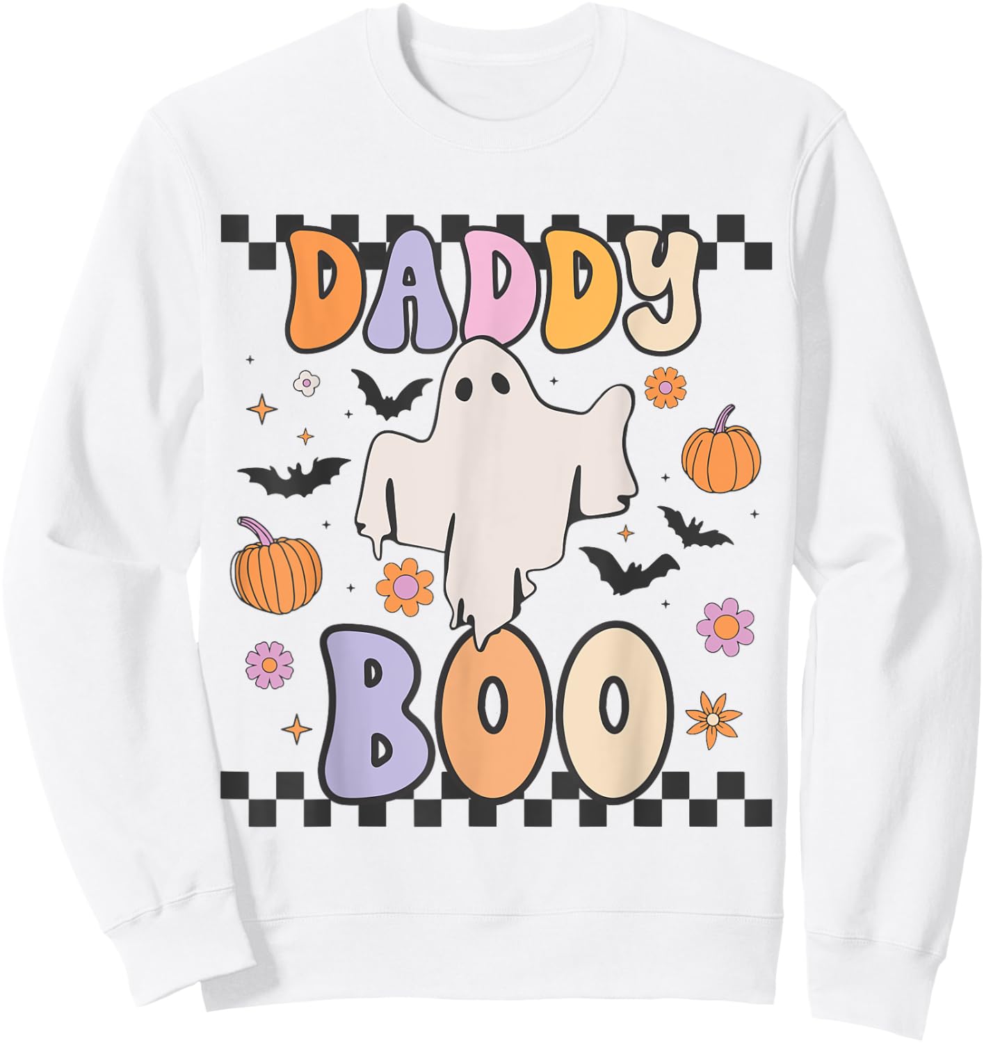 Daddy Boo Cute Retro Groovy Ghost Halloween Family Matching Sweatshirt - Sweatshirt | White