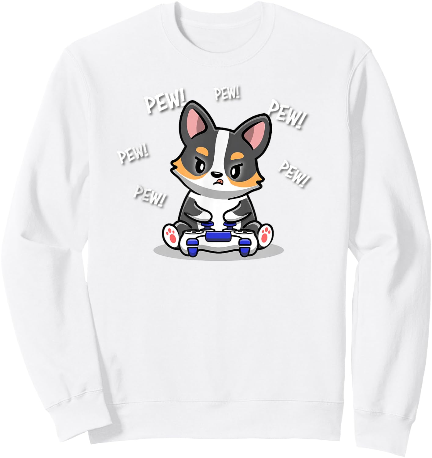 Funny Kawaii Kids Boy Video Gamer Black Tricolor Corgi Lover Sweatshirt - Sweatshirt | White