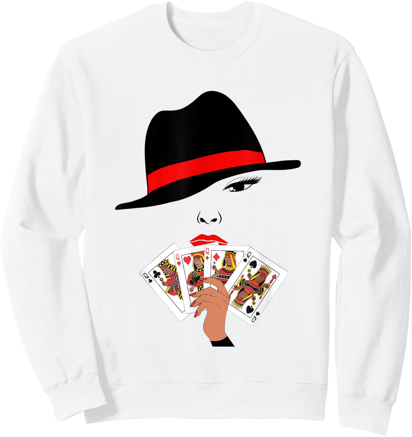 Melanin Queens Playing Cards Poker Player Gambling Hand Sweatshirt - Sweatshirt | White