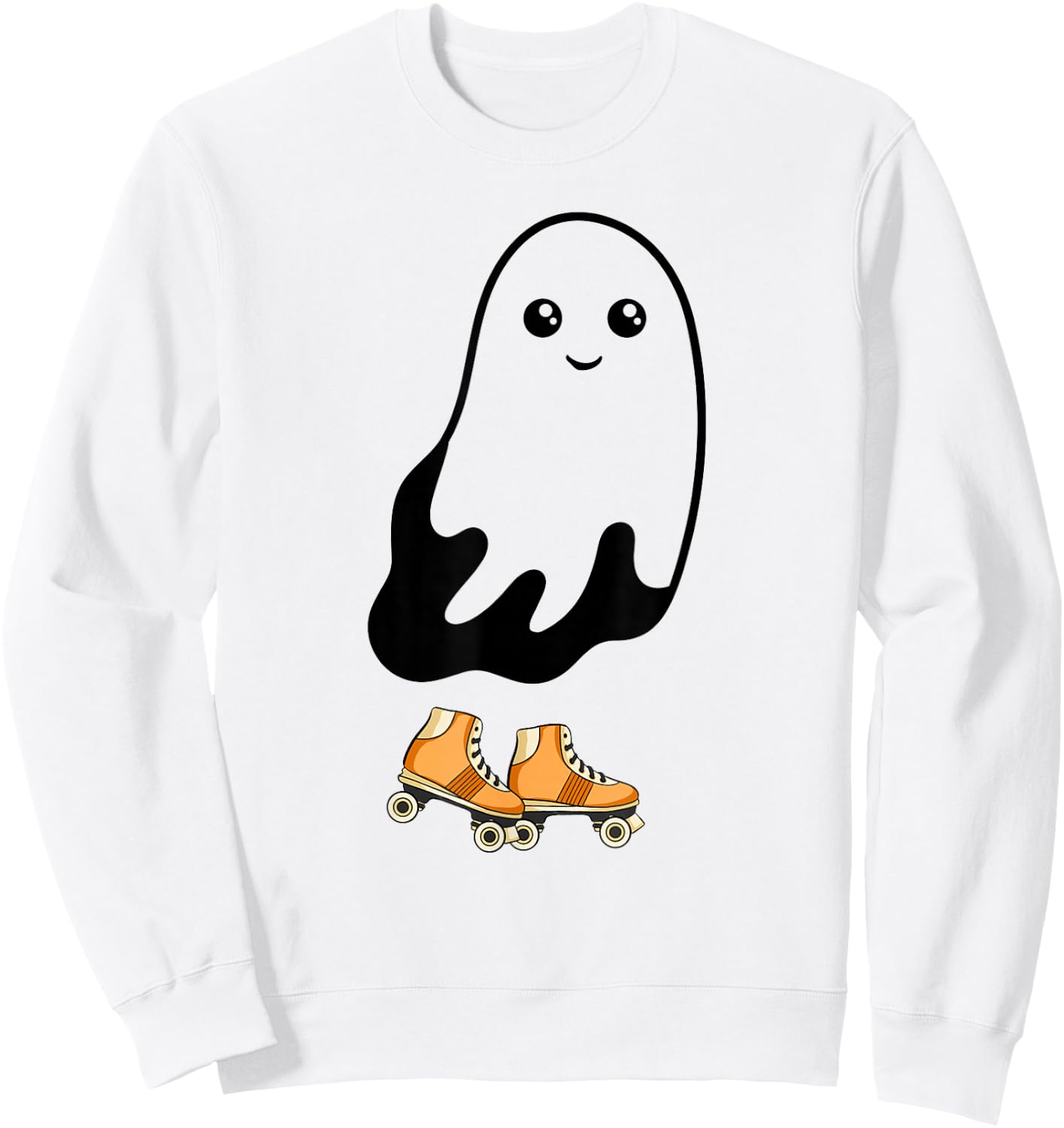 Ghost Roller Skating Funny Halloween Roller Skate Ghost Sweatshirt - Sweatshirt | White