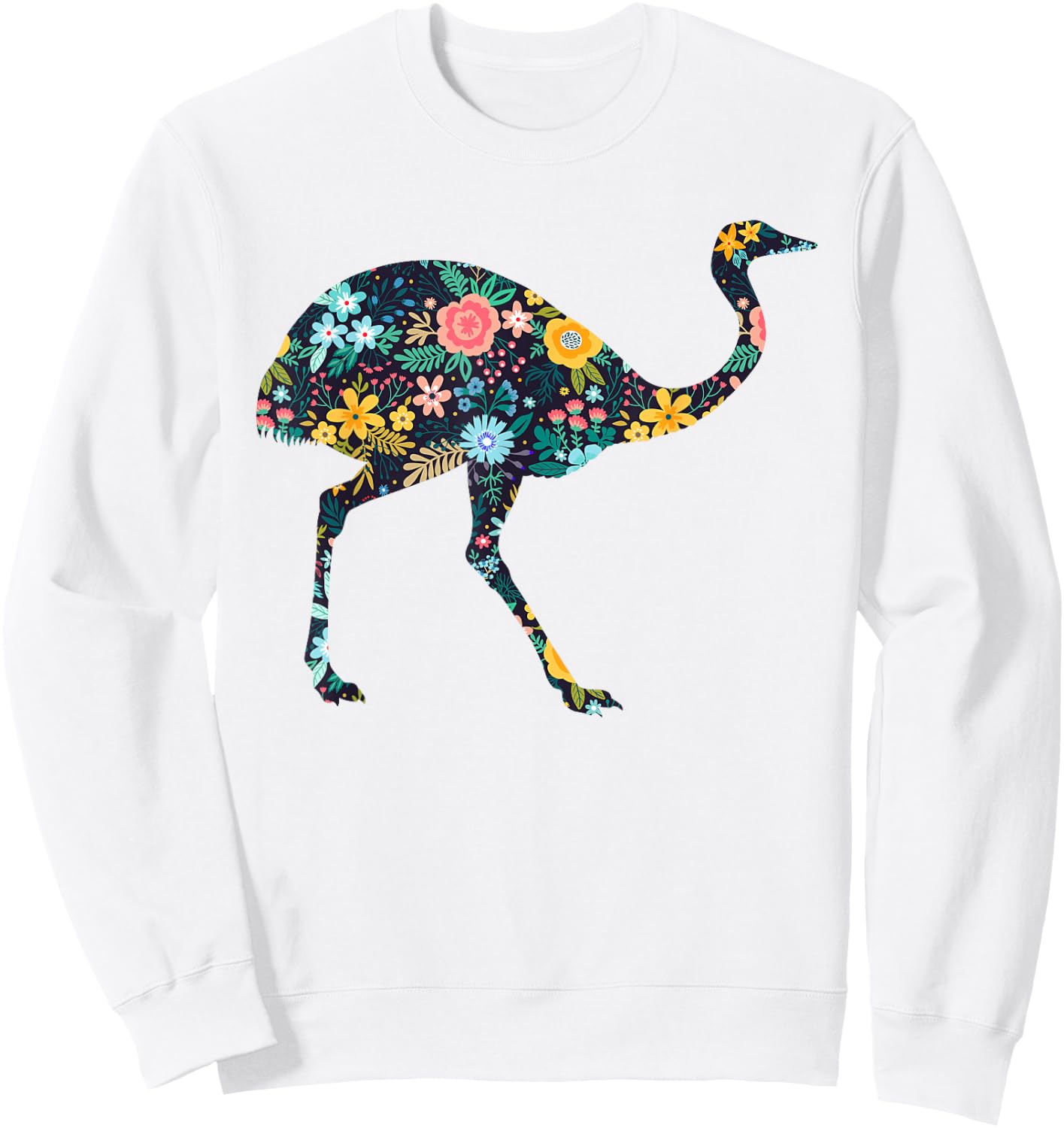 Floral Rhea Bird Silhouette Girls Graphic Sweatshirt - Sweatshirt | White