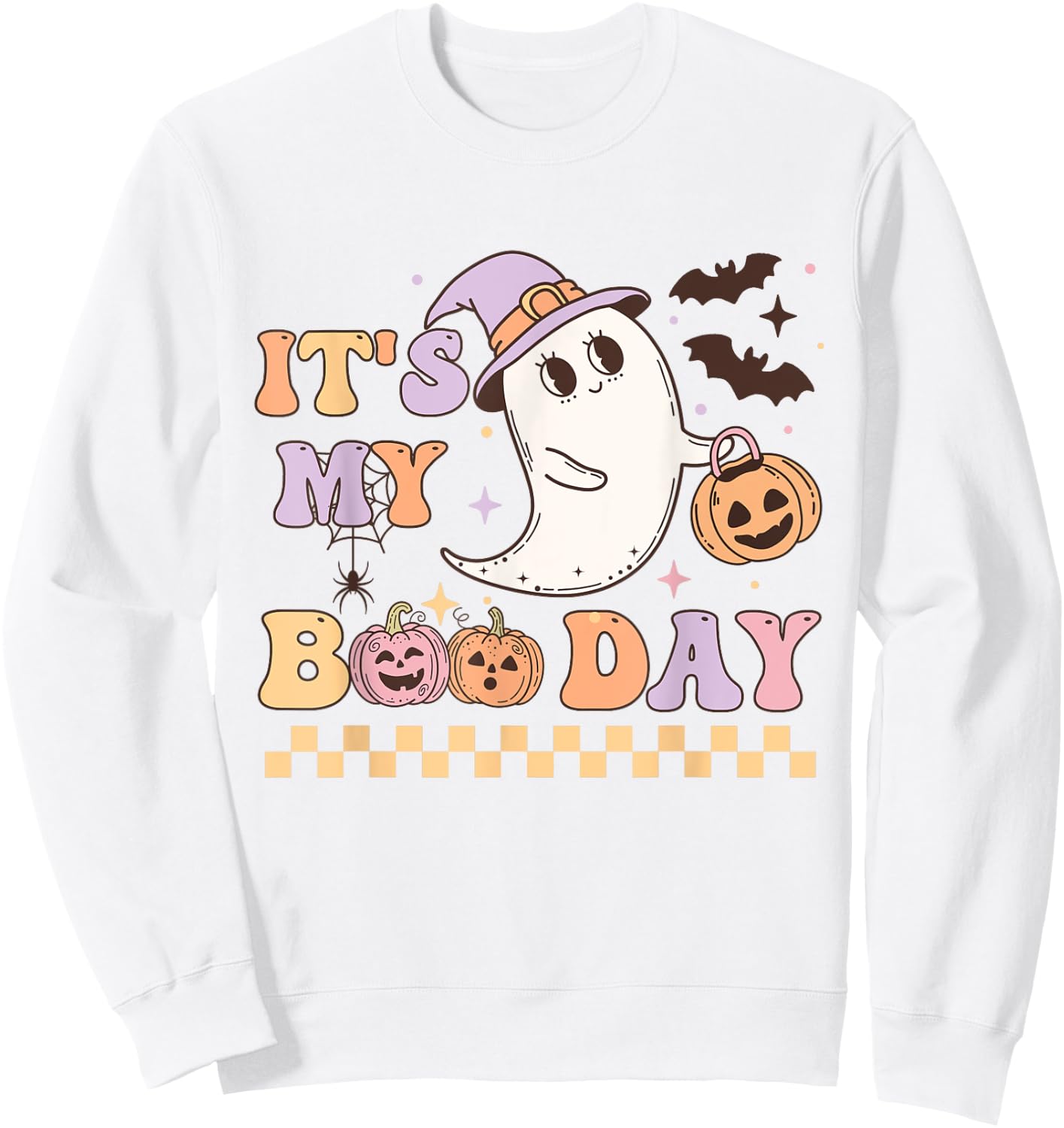 Funny Its My Boo Day Cute Halloween Birthday Ghost Pink Bow Sweatshirt - Sweatshirt | White