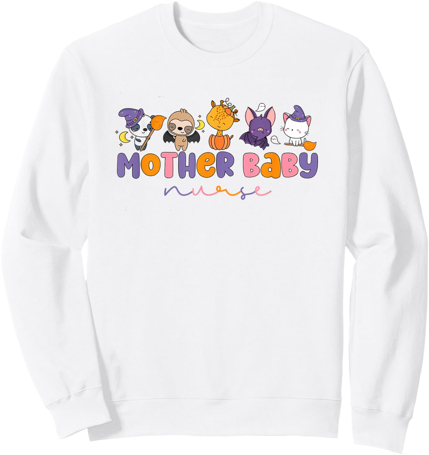 Retro Mother Baby Nurse Halloween Animal Postpartum Nursing Sweatshirt - Sweatshirt | White