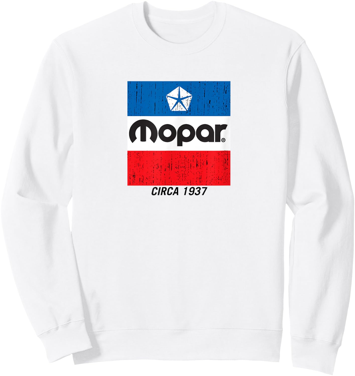 Mopar Distressed Retro Flag Logo Sweatshirt - Sweatshirt | White