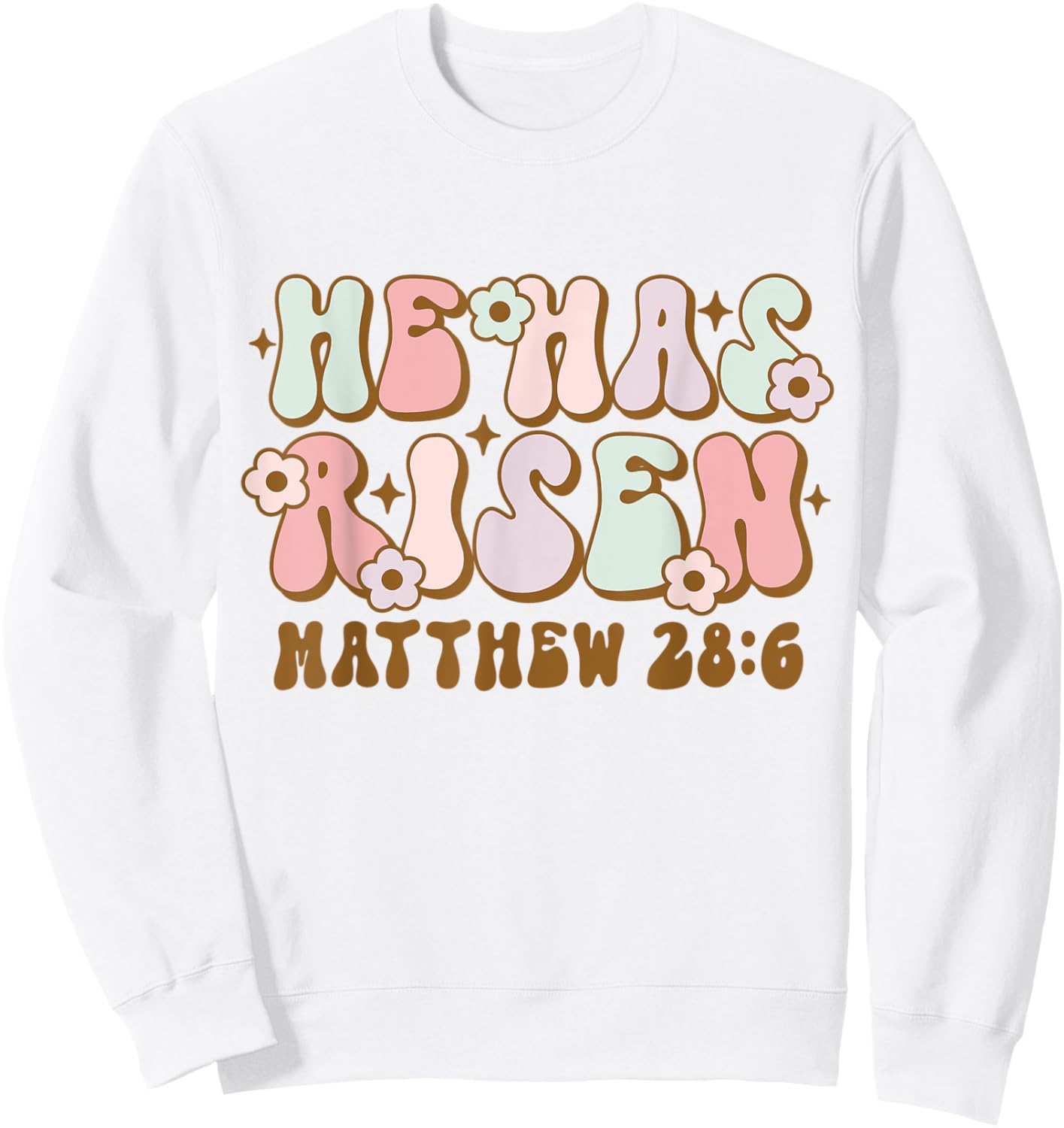 Christian Easter Bible Quote He Has Risen Retro Groovy Sweatshirt - Sweatshirt | White