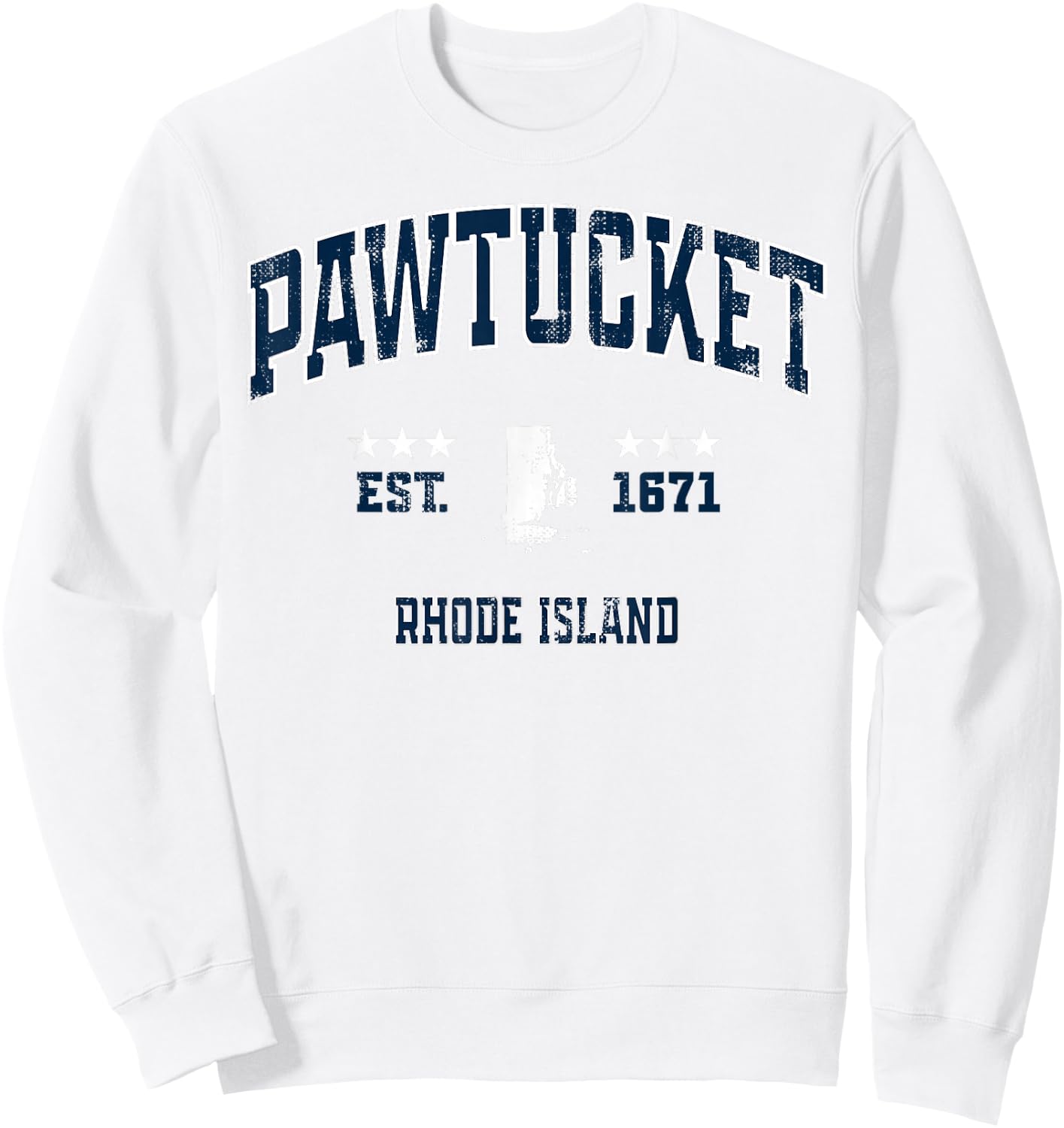 Pawtucket Rhode Island RI Vintage Athletic Navy Sports Sweatshirt - Sweatshirt | White