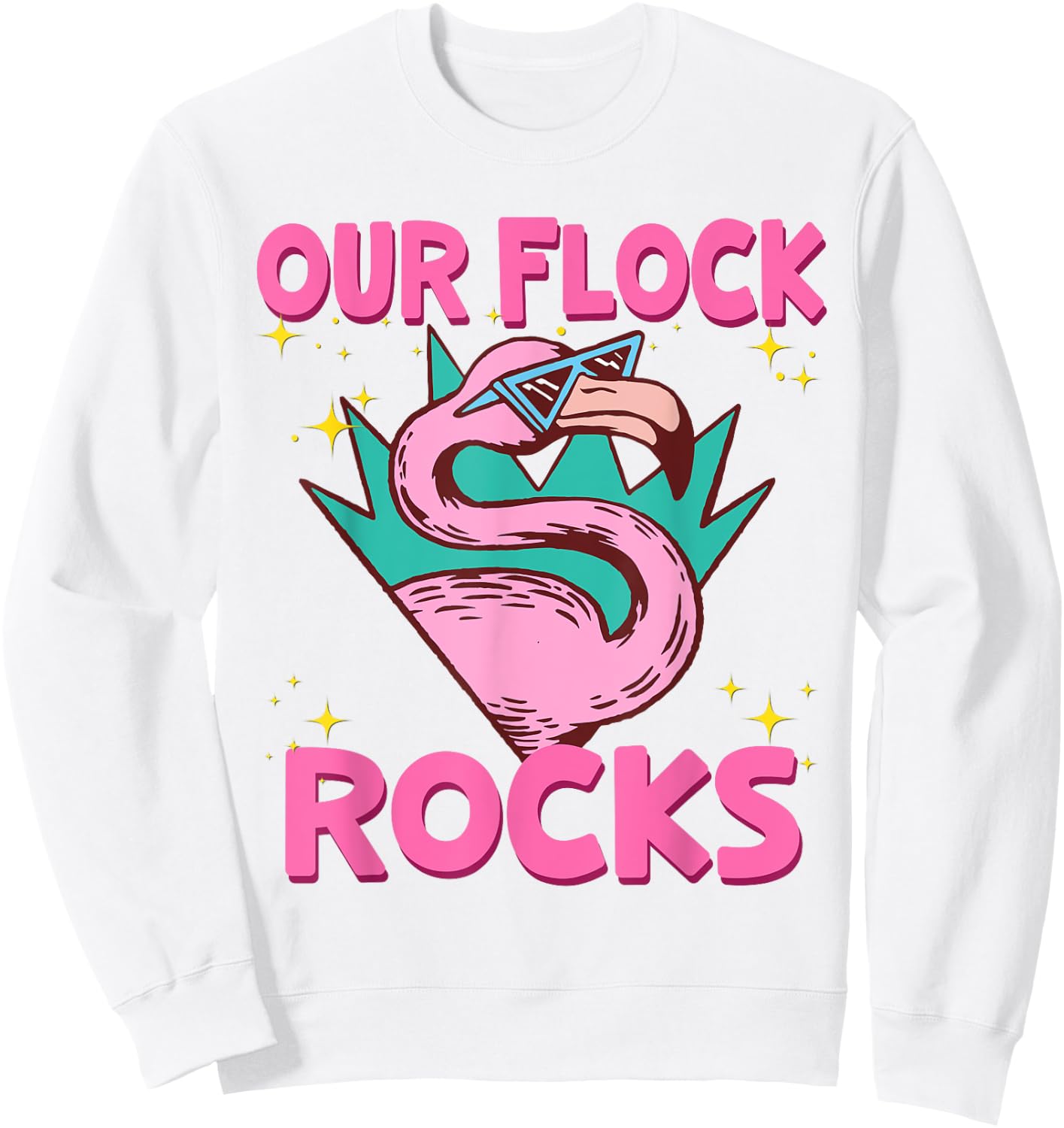 Our Flock Rocks Flamingo Matching Family Vacation Group Sweatshirt - Sweatshirt | White