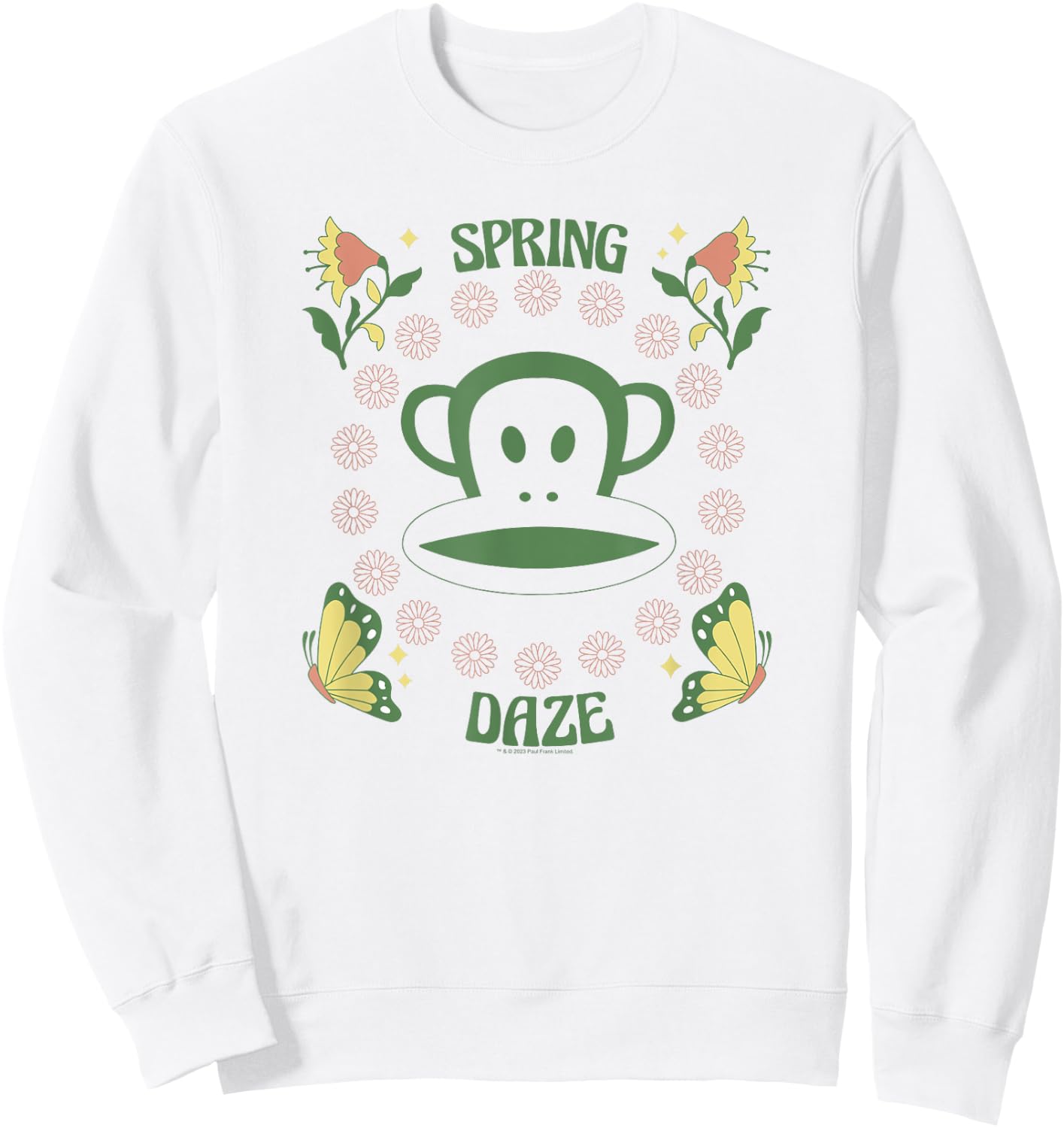 Paul Frank Spring Daze Distressed Butterfly Julius Portrait Sweatshirt - Sweatshirt | White