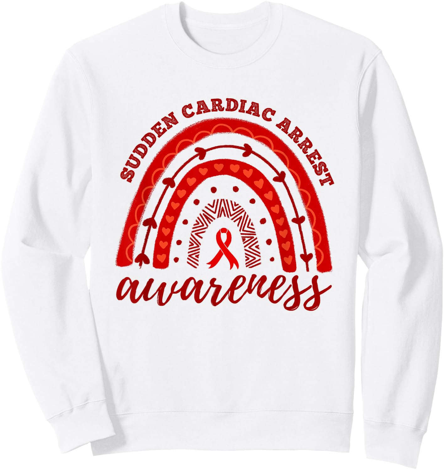 Rainbow Red Ribbon Sudden Cardiac Arrest Awareness Sweatshirt - Sweatshirt | White
