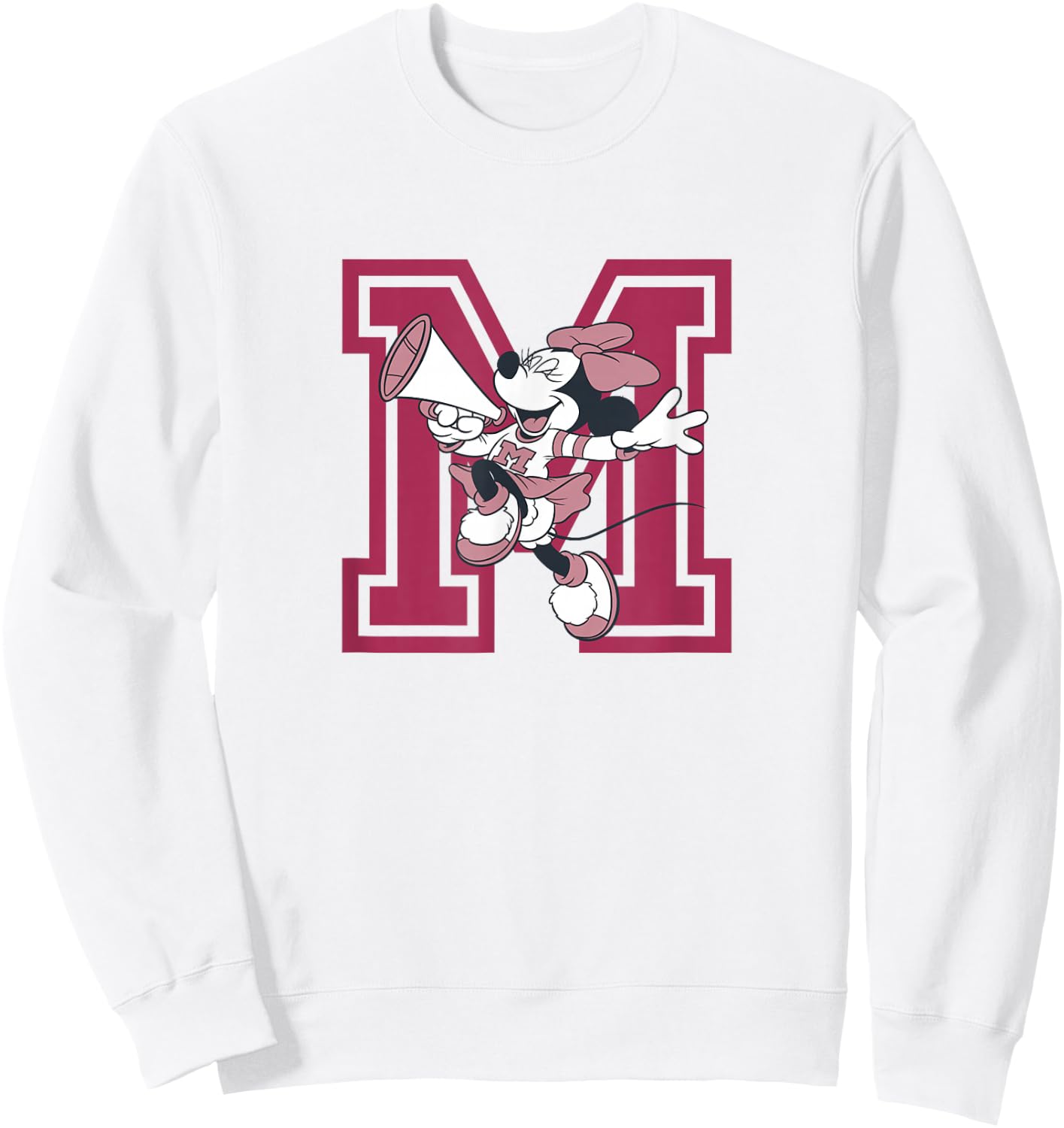 Disney Minnie Mouse Cute Cheerleader Vintage Pink Collegiate Sweatshirt - Sweatshirt | White
