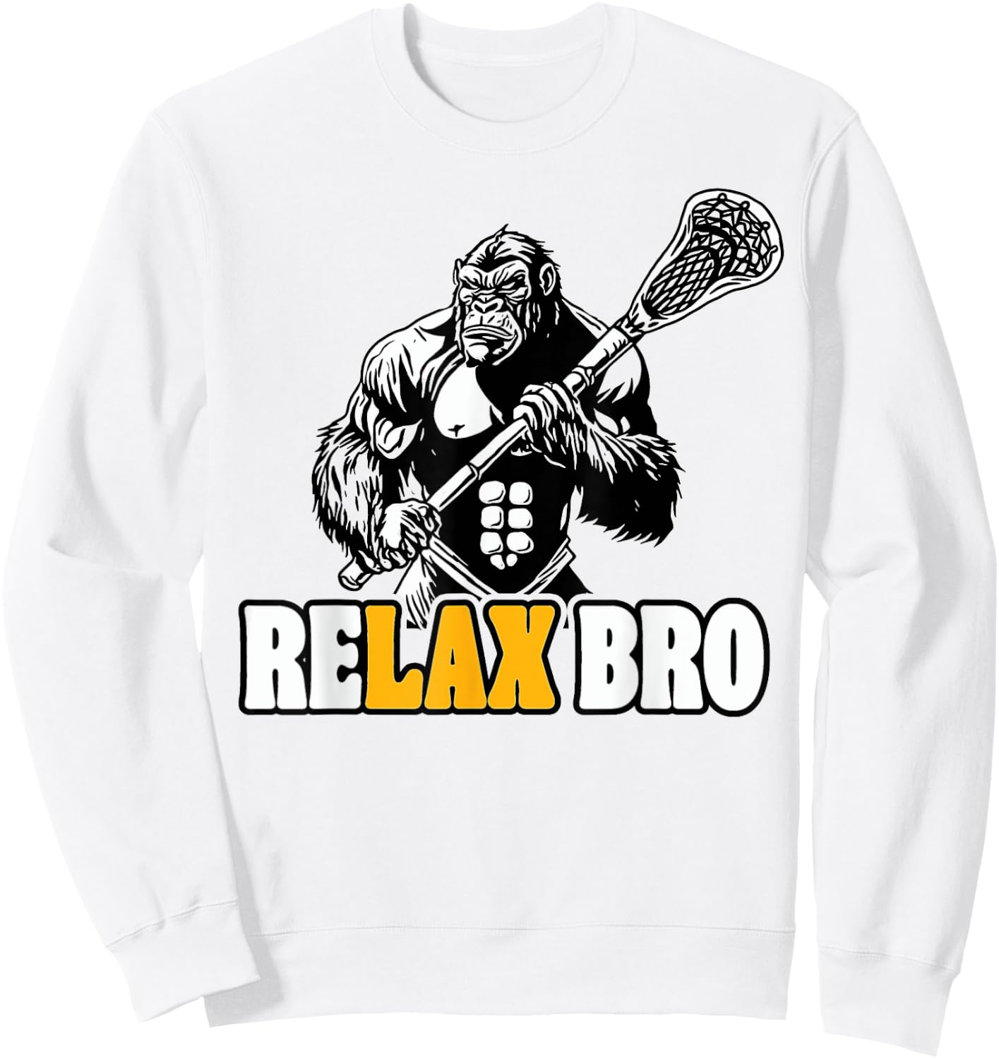 ReLax Bro Funny Gorilla Lacrosse Player Animal Lax Sweatshirt - Sweatshirt | White