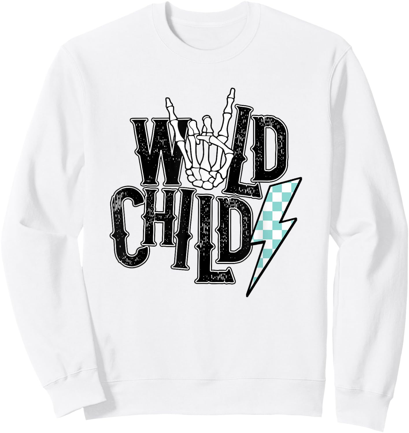 Wild Child Lightning Checkered Sweatshirt - Sweatshirt | White