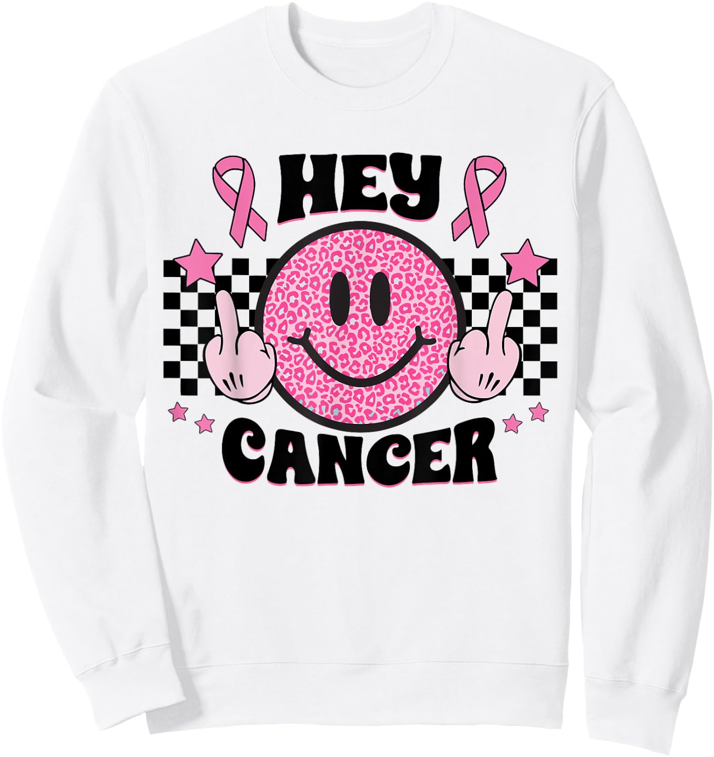 Fuck Cancer Smile Face Pink Ribbon Breast Cancer Awareness Sweatshirt - Sweatshirt | White