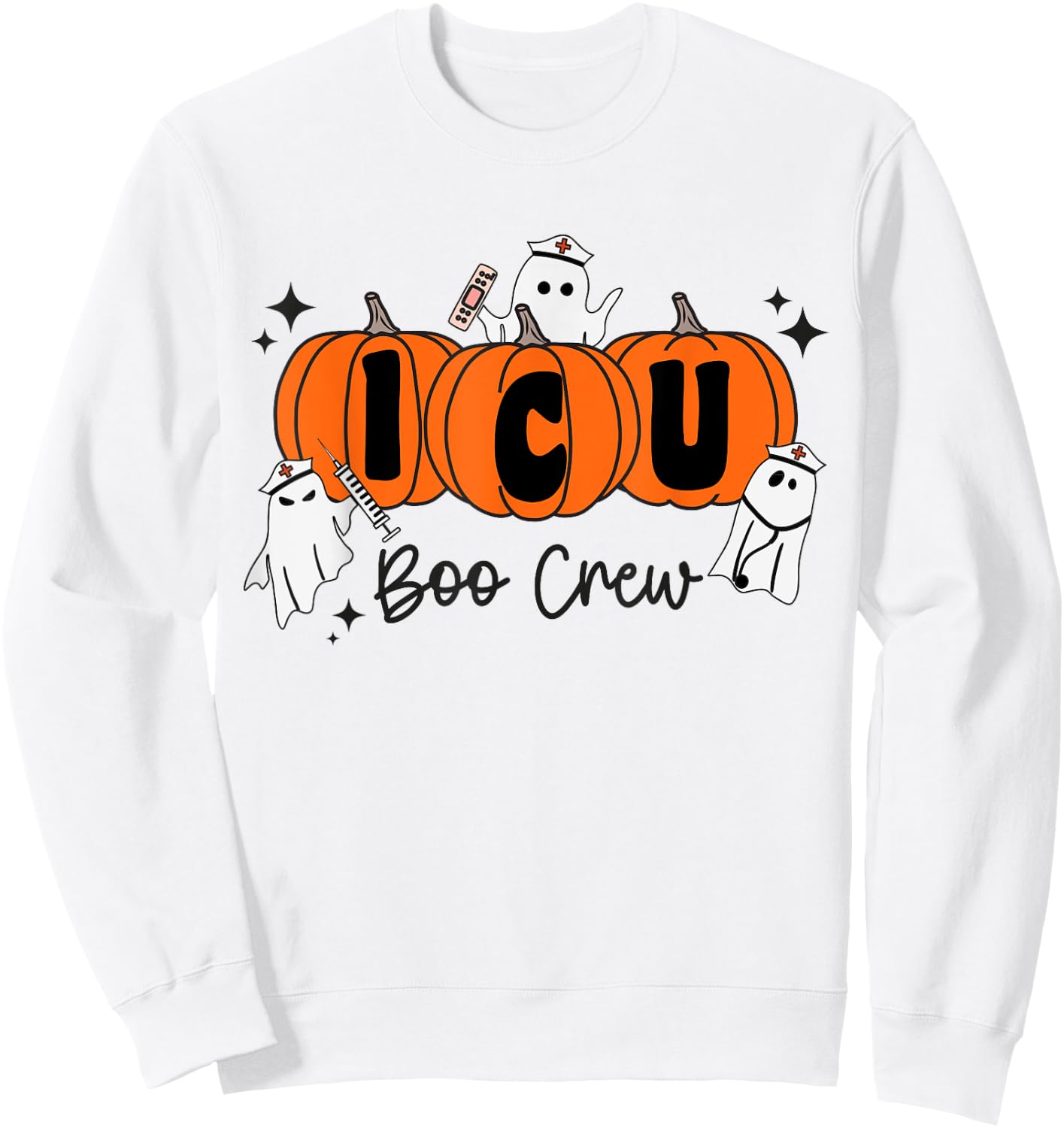 ICU Boo Crew Ghost Pumpkin Costume ICU Nurse Halloween Sweatshirt - Sweatshirt | White