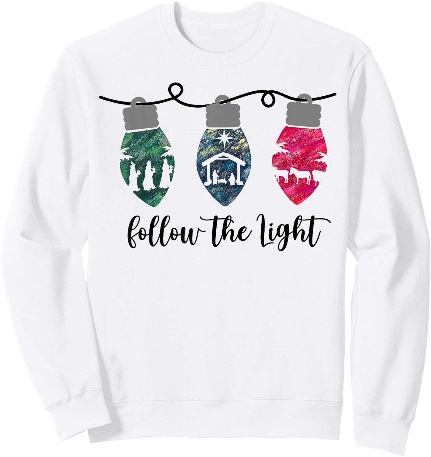 Follow the Light Christ Xmas Light Sweatshirt - Sweatshirt | White