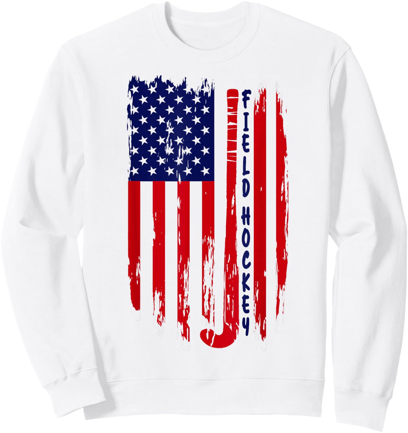 Vintage American Flag Patriotic Field Hockey Stick USA Flag Sweatshirt - Sweatshirt | White