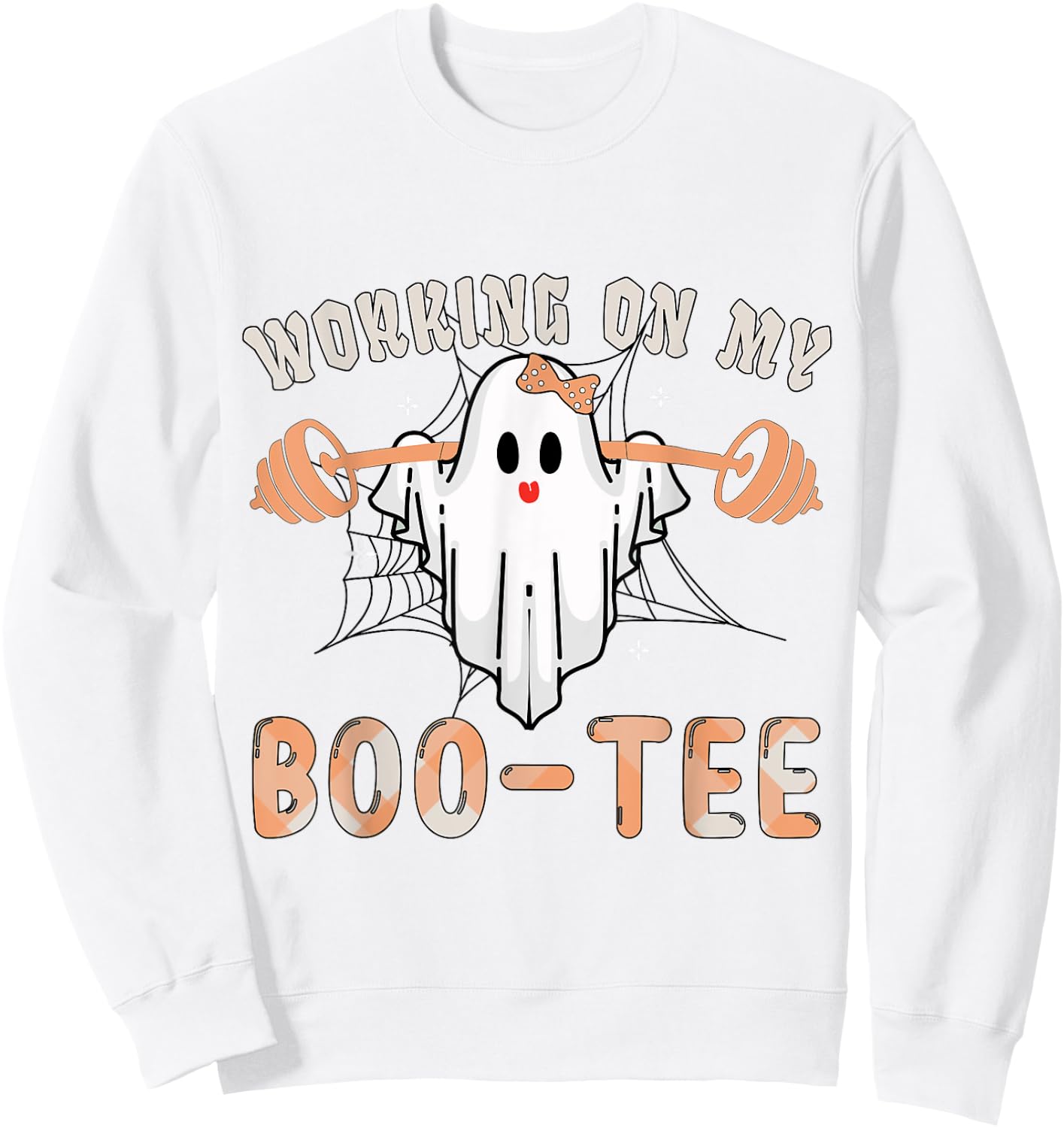 Working On My Bootee Ghost Boo Gym Spooky Funny Halloween Sweatshirt - Sweatshirt | White