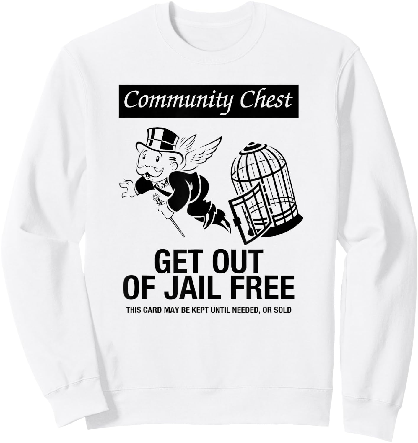 Monopoly Mr. Monopoly Get Out Of Jail Free Logo Sweatshirt - Sweatshirt | White