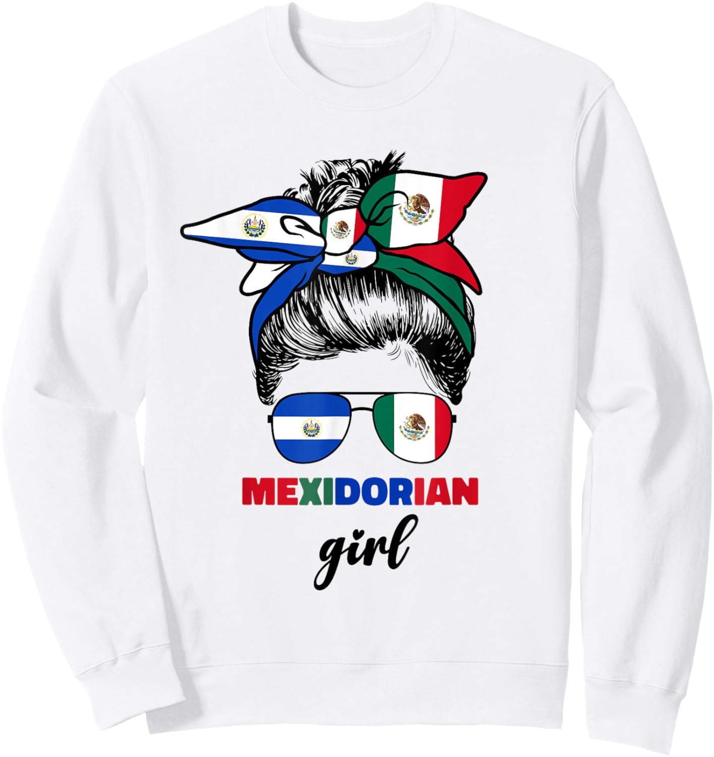 Half Mexican And Salvadorian Mexico El Salvador Flag Girl Sweatshirt - Sweatshirt | White