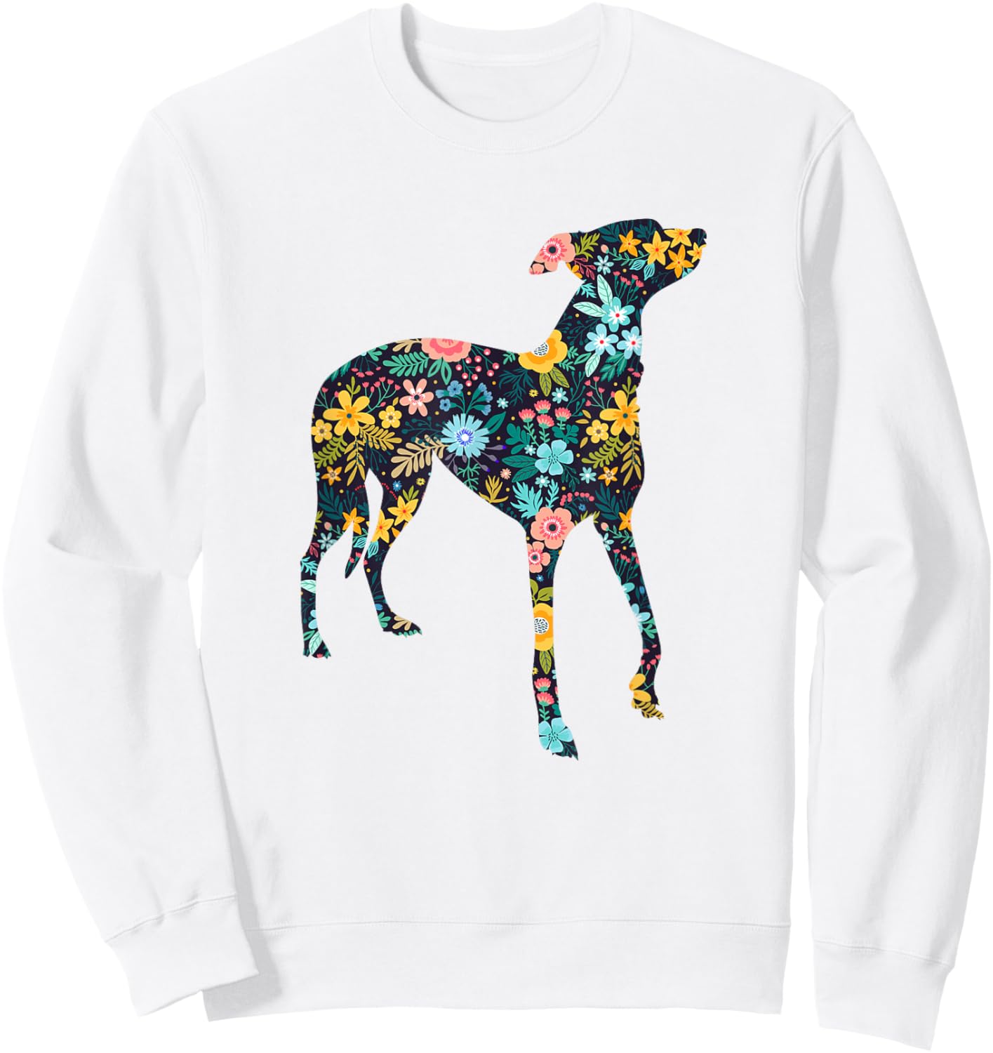 Greyhound Floral Dog Silhouette Graphic Sweatshirt - Sweatshirt | White