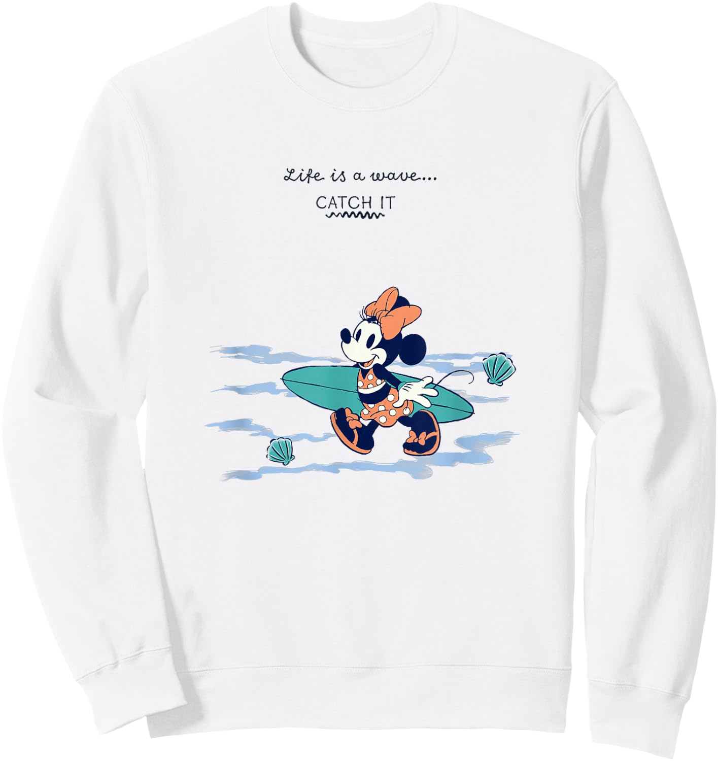 Disney Minnie Mouse Life Is A Wave Catch It Vintage Surfer Sweatshirt - Sweatshirt | White