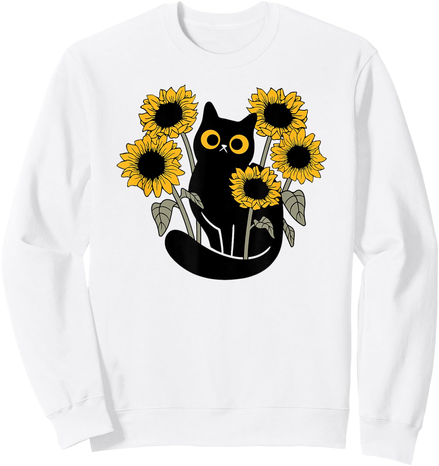 Black Cat in Sunflowers Women Girls Kids Sweatshirt - Sweatshirt | White