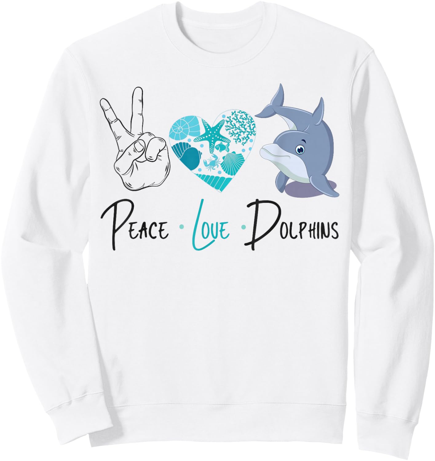 Dolphin Peace Love Dolphin Sweatshirt - Sweatshirt | White
