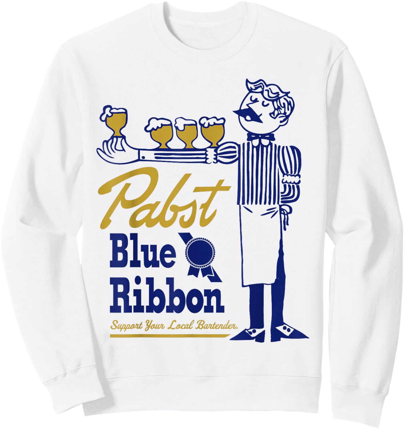 Pabst Blue Ribbon Classic Bartender - Vintage Artwork Sweatshirt - Sweatshirt | White