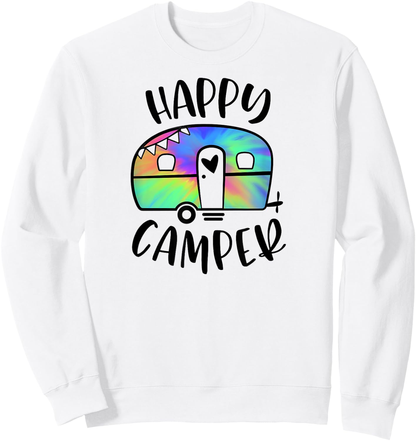Happy Camper Trendy Tie-Dye Camping Adventure Sweatshirt - Sweatshirt | White
