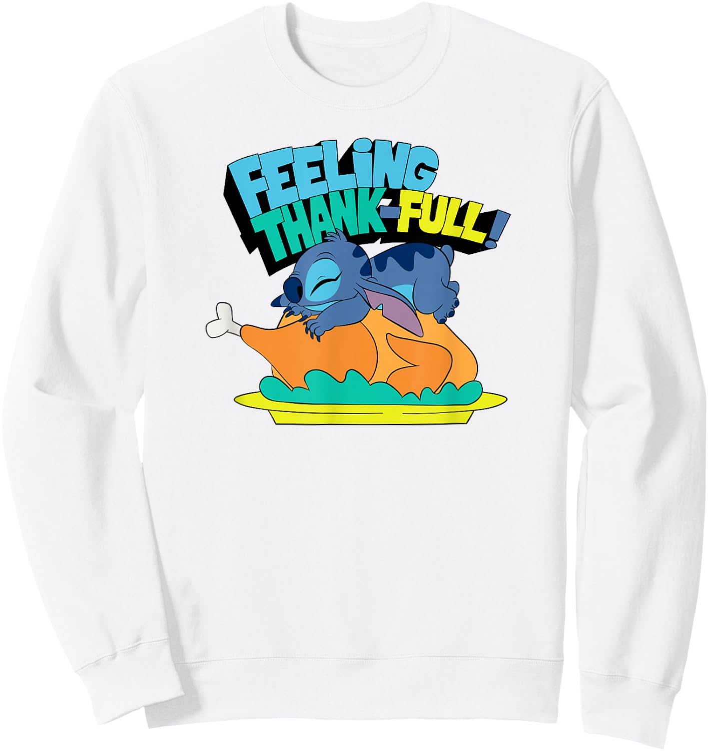Amazon Essentials Stitch Thanksgiving Turkey Feeling Thank-full Sweatshirt - Sweatshirt | White