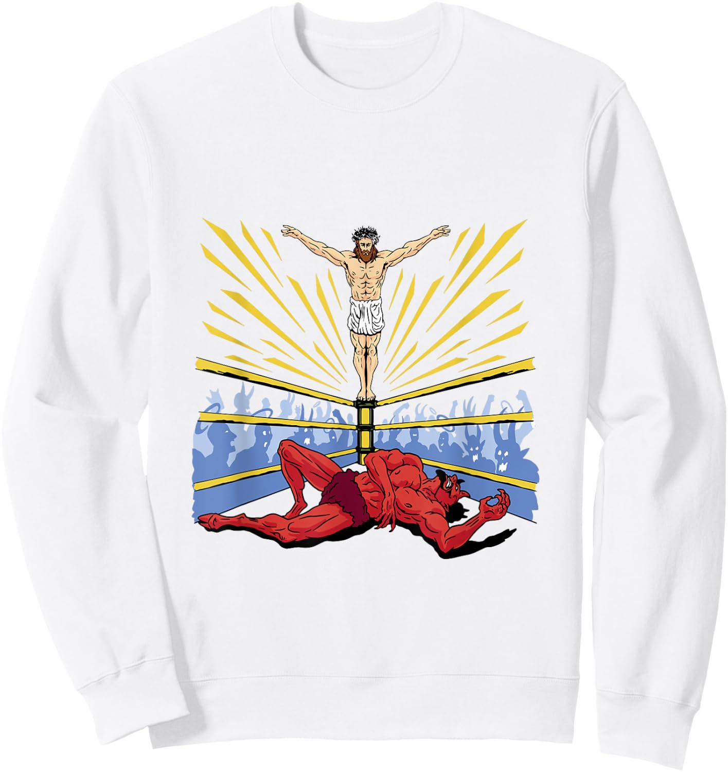 Jesus Wrestling Satan Sweatshirt - Sweatshirt | White