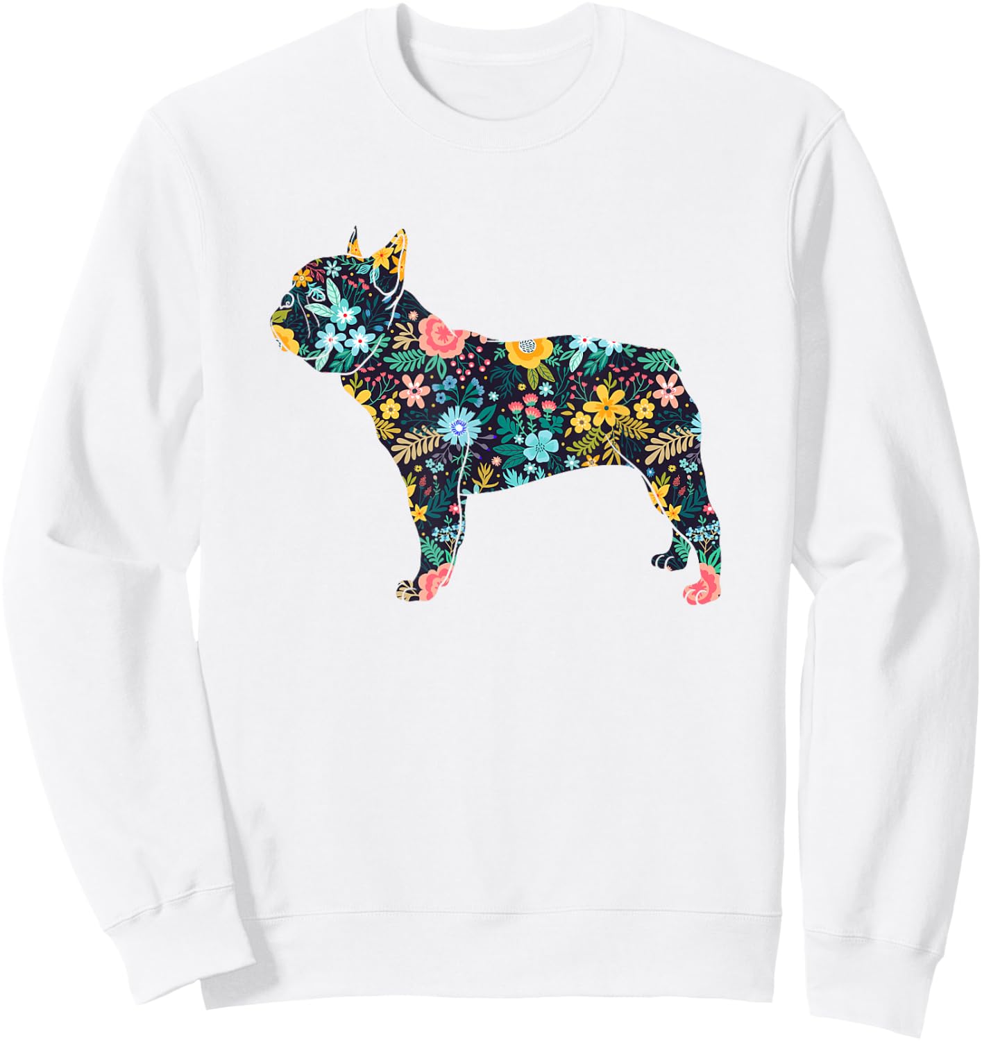 French Bulldog Floral Dog Silhouette Graphic Sweatshirt - Sweatshirt | White