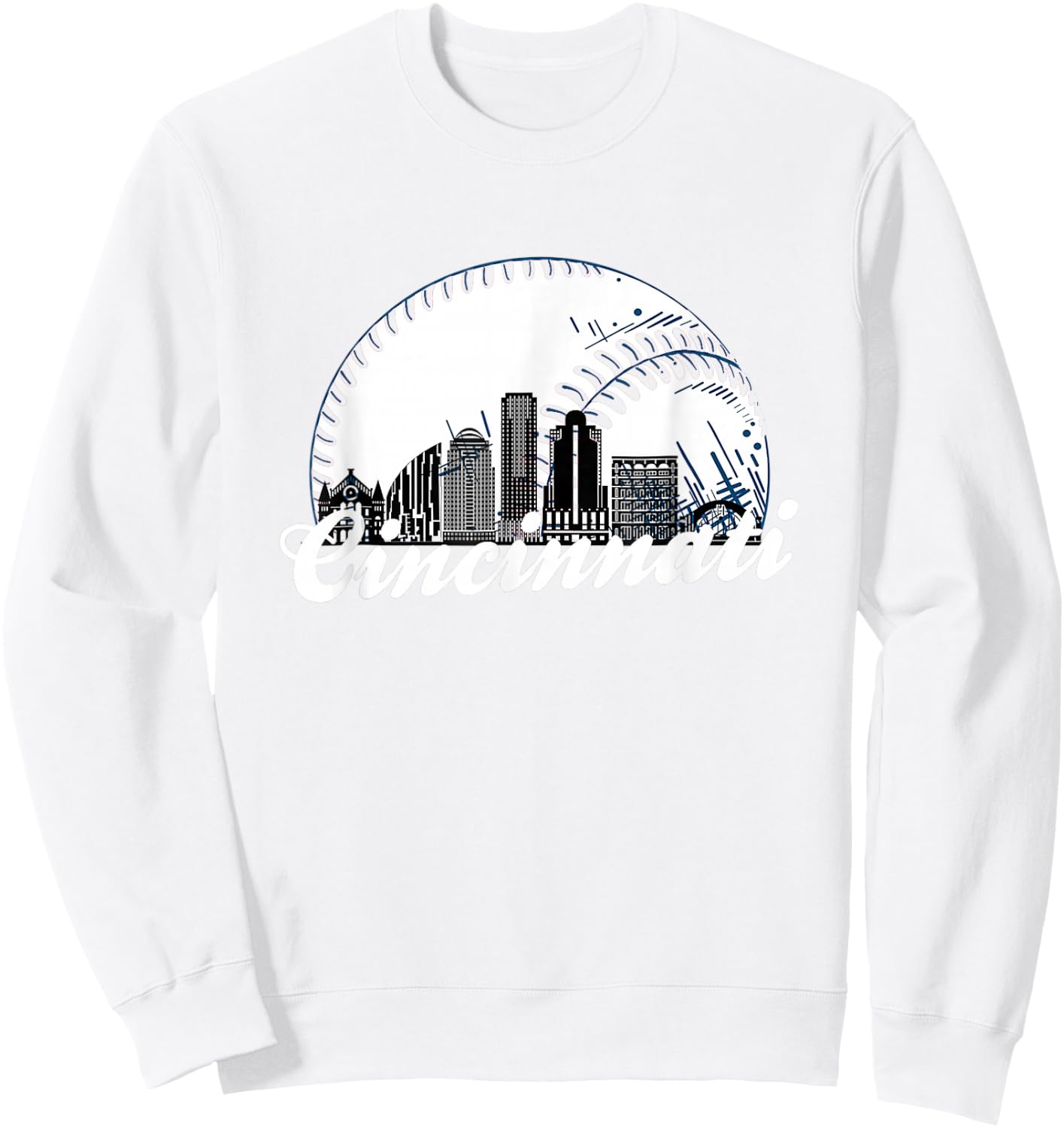 Vintage Cincinnati Skyline City Baseball Met At Gameday Sweatshirt - Sweatshirt | White