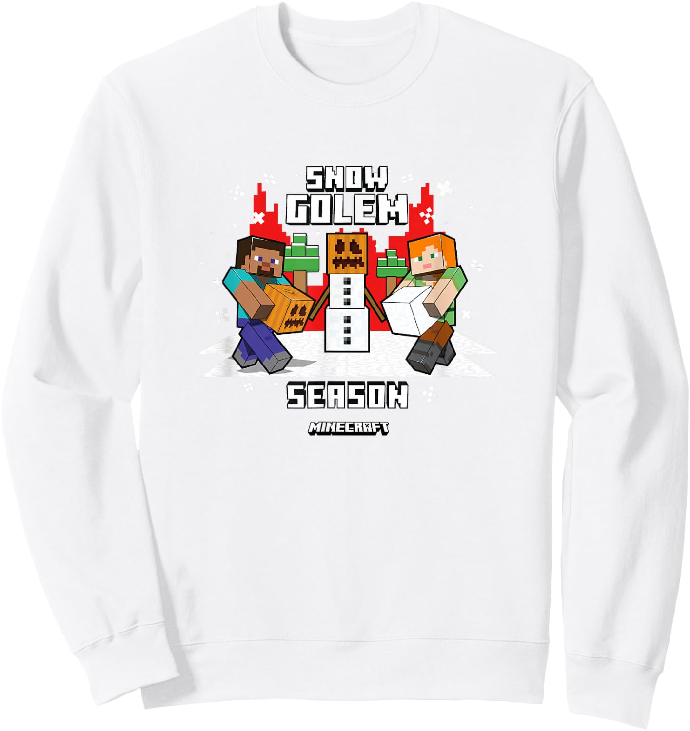 Minecraft Christmas Snow Golem Season Steve & Alex Shot Sweatshirt - Sweatshirt | White