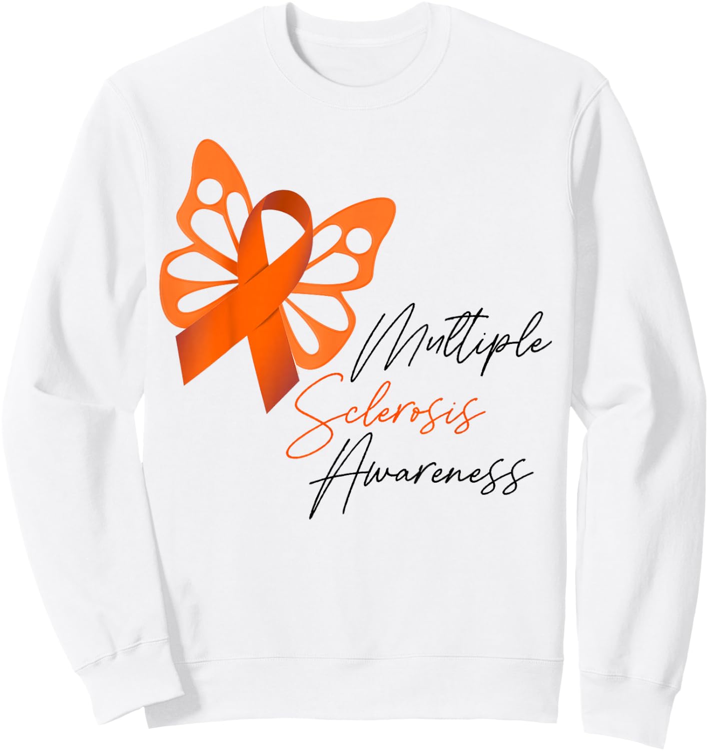 MS Orange Ribbon Butterfly Multiple Sclerosis Awareness Sweatshirt - Sweatshirt | White