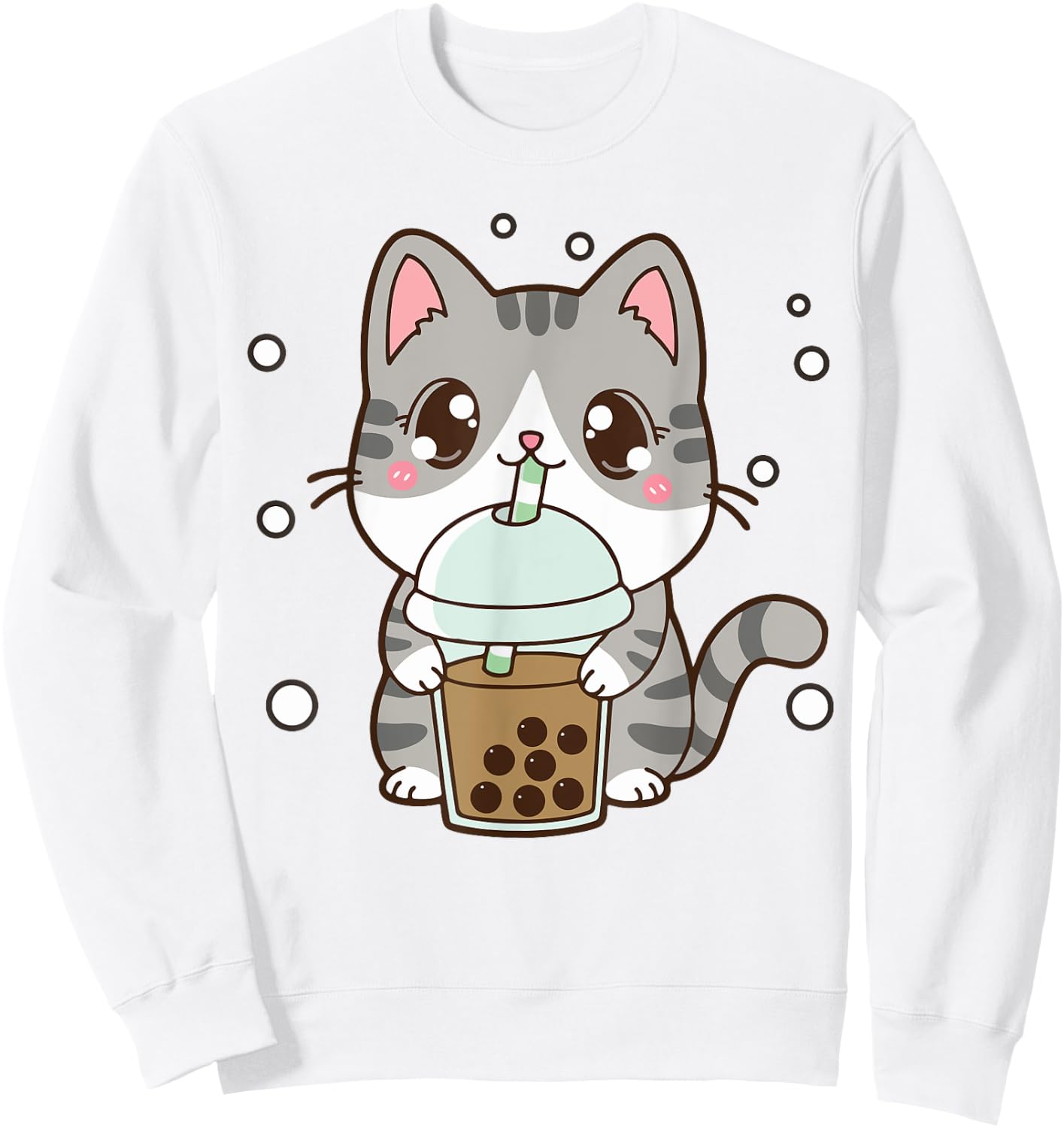 Cat Boba Bubble Tea Cute Kawaii Anime Teen Girl Kids Graphic Sweatshirt - Sweatshirt | White