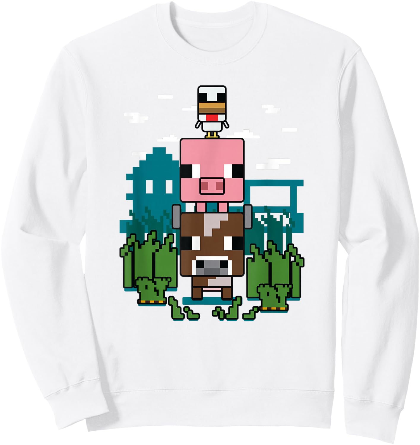 Minecraft Farm Animal Stack Poster Sweatshirt - Sweatshirt | White
