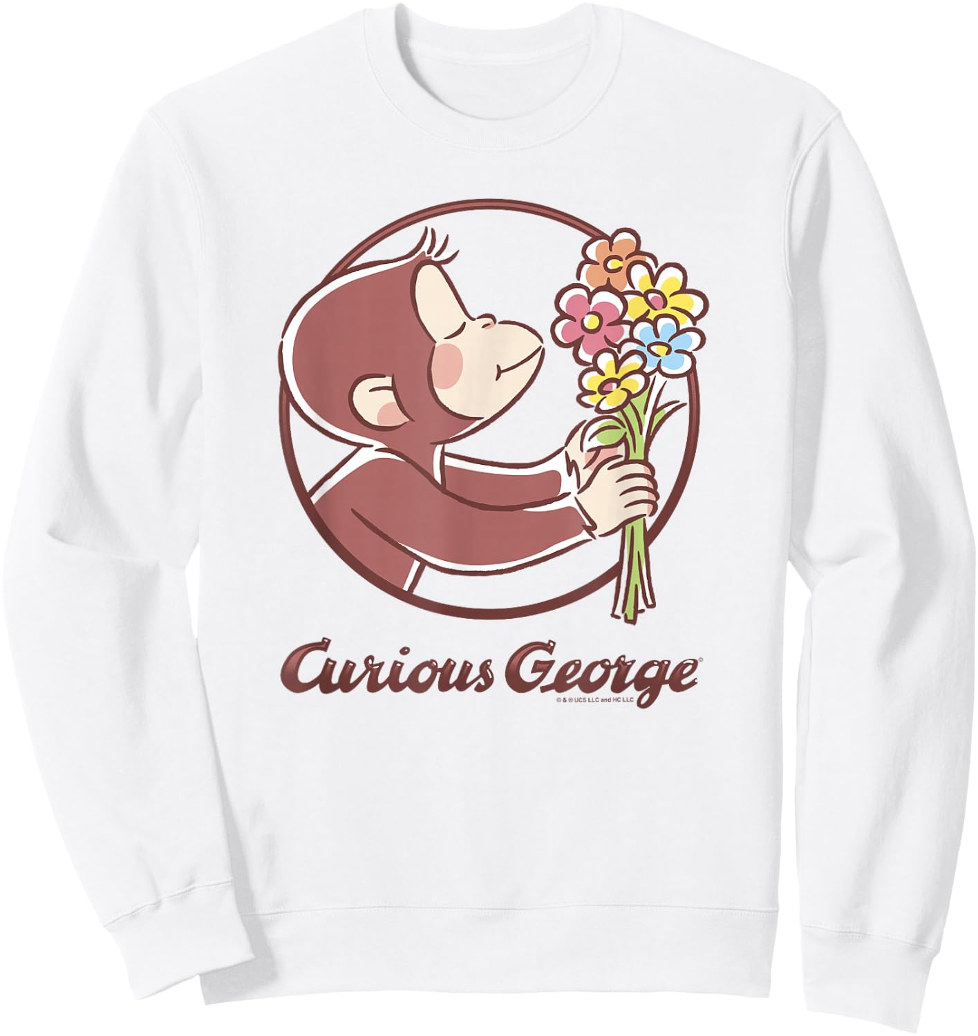 Curious George Flower Bouquet Poster Sweatshirt - Sweatshirt | White