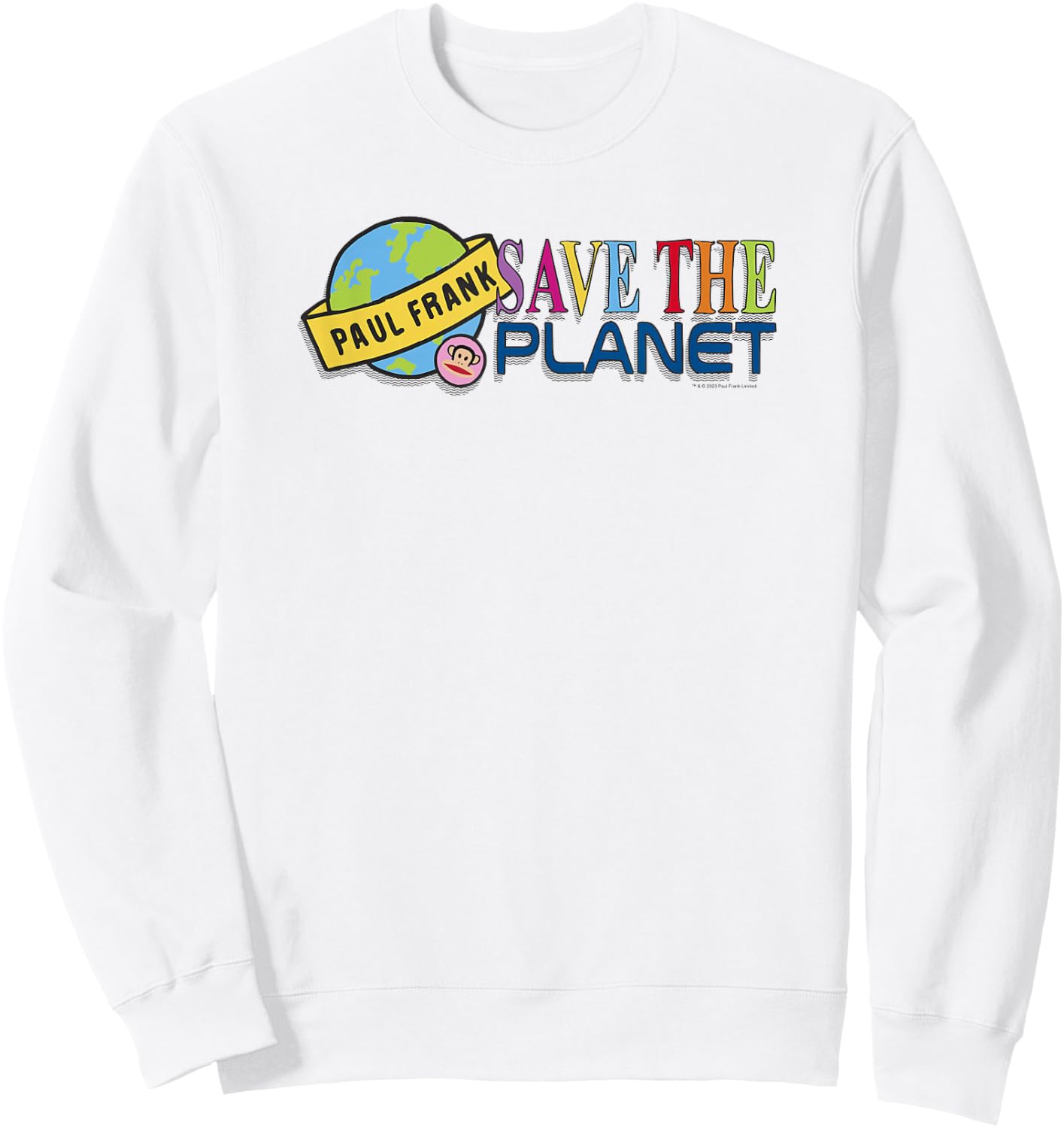 Paul Frank Earth Day Save The Planet Colorful Earth Logo Sweatshirt - Sweatshirt | White