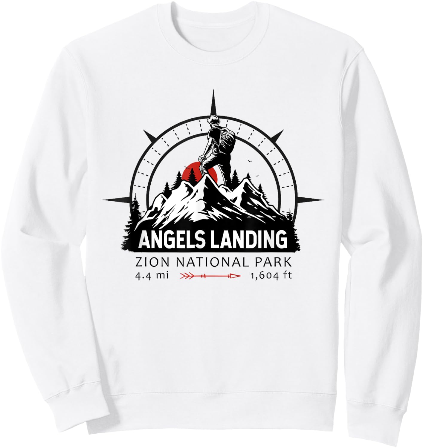 Angels Landing Trail Utah Hiker Compass Emblem Sweatshirt - Sweatshirt | White