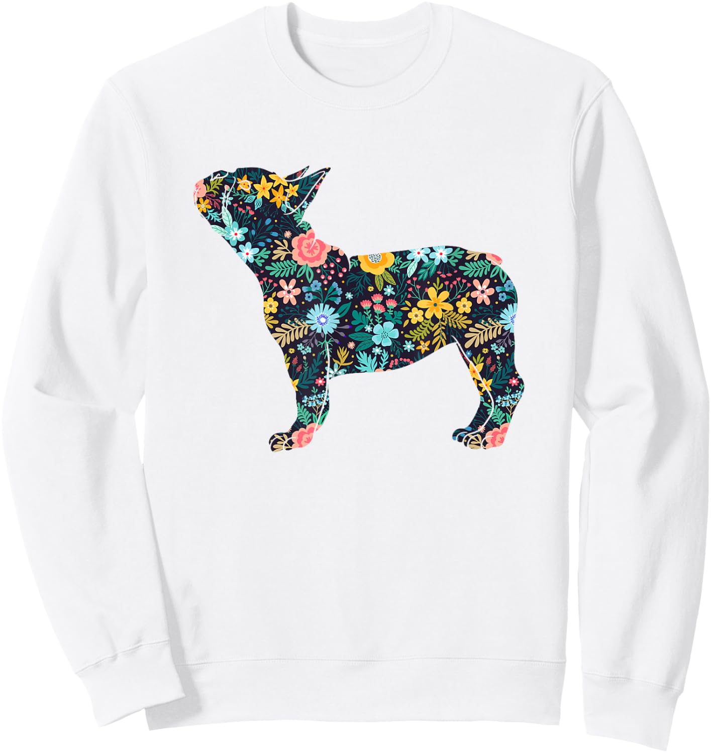French Bulldog Floral Dog Silhouette Graphic Sweatshirt - Sweatshirt | White