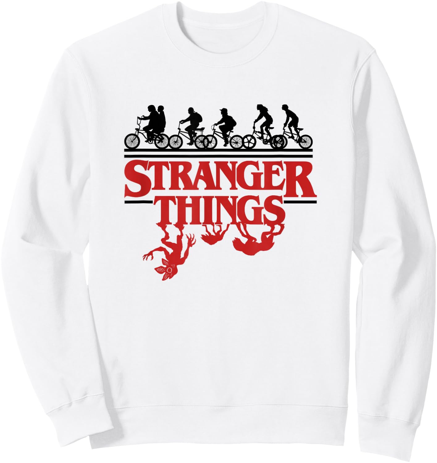 Stranger Things Kids Riding Bikes Hunted By Monsters Sweatshirt - Sweatshirt | White
