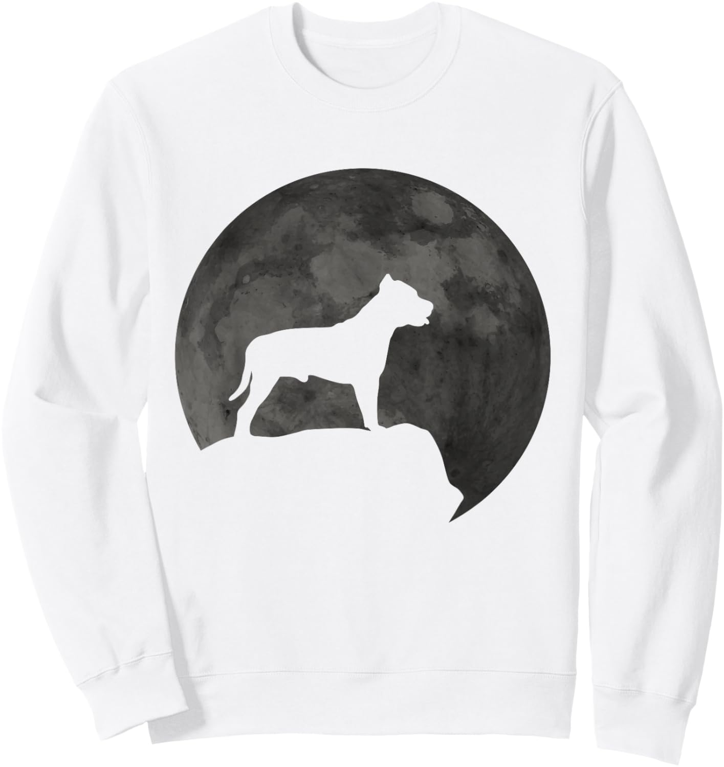 Moon And Dog Silhouette - Pitbull Sweatshirt - Sweatshirt | White