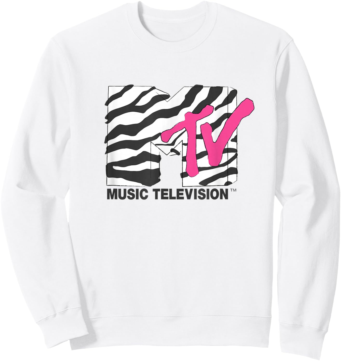 MTV Music Television Retro Eighties Neon Zebra Print Logo Sweatshirt - Sweatshirt | White