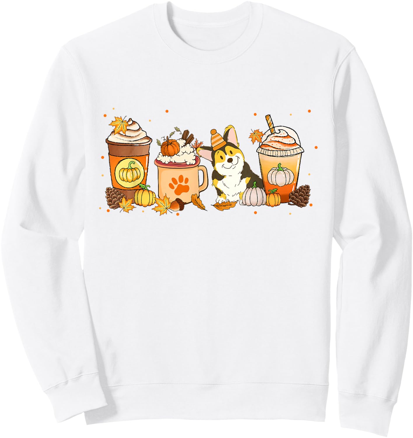 Corgi Coffee Pumpkin Spice Dog Lovers Fall Thanksgiving Sweatshirt - Sweatshirt | White